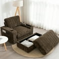 thumbnail image 1 of Aukfa 42 inch Chaise Lounge w/ 2 Cupholders, Storage Ottoman, Plush Chair Bed for Living Room, Brown, 1 of 11