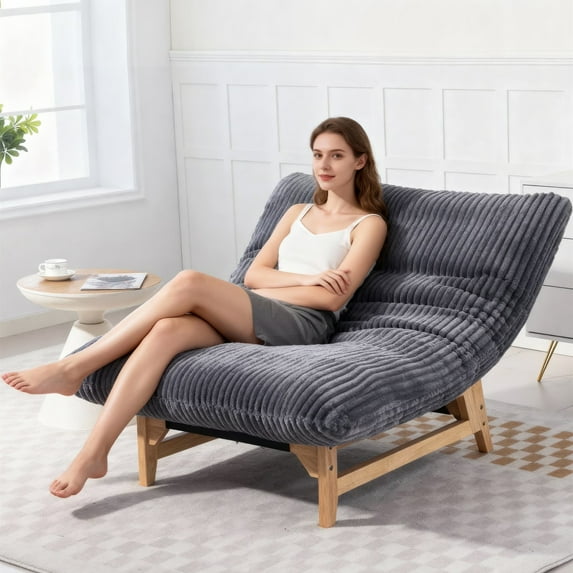 Aukfa Oversized Chaise Lounge Indoor Chair, Wood Frame, Accent Lazy Sofa, Corduroy, Gray