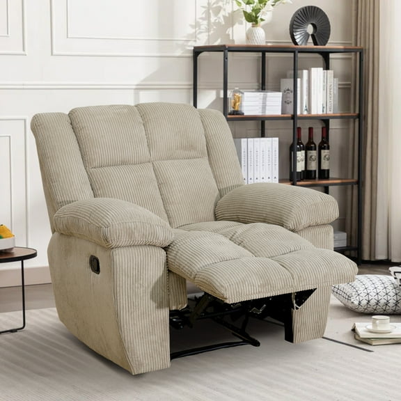 Aukfa 3-Piece Recliner Sofa Set - 43" Oversized Recliner Overstuffed Armchair for Living Room, Corduroy, Beige