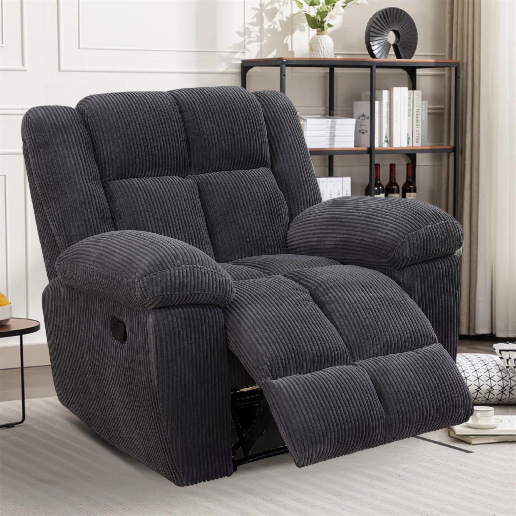 Aukfa 3-Piece Recliner Sofa Set - 43" Oversized Recliner Overstuffed Armchair for Living Room, Corduroy, Gray