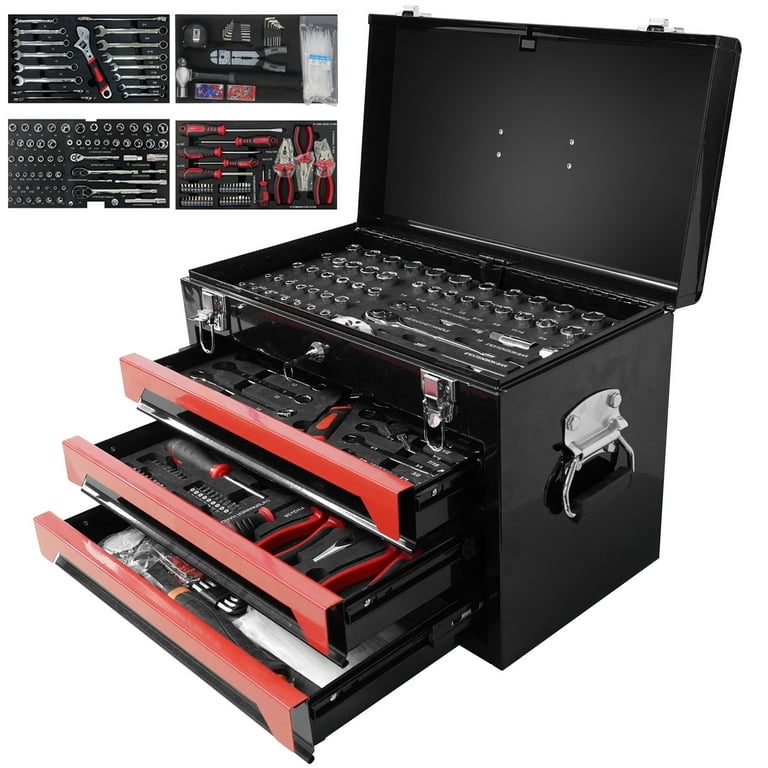Aukfa 439-Piece Mechanics Tool Set, 3 Drawer Tool Organizer Metal
