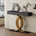 thumbnail image 1 of Aukfa 47.3" Console Table with 3 Drawers, Modern Narrow Sofa Table with Sculptural Metal Base for Entryway Hallway & Living Room,Black, 1 of 8