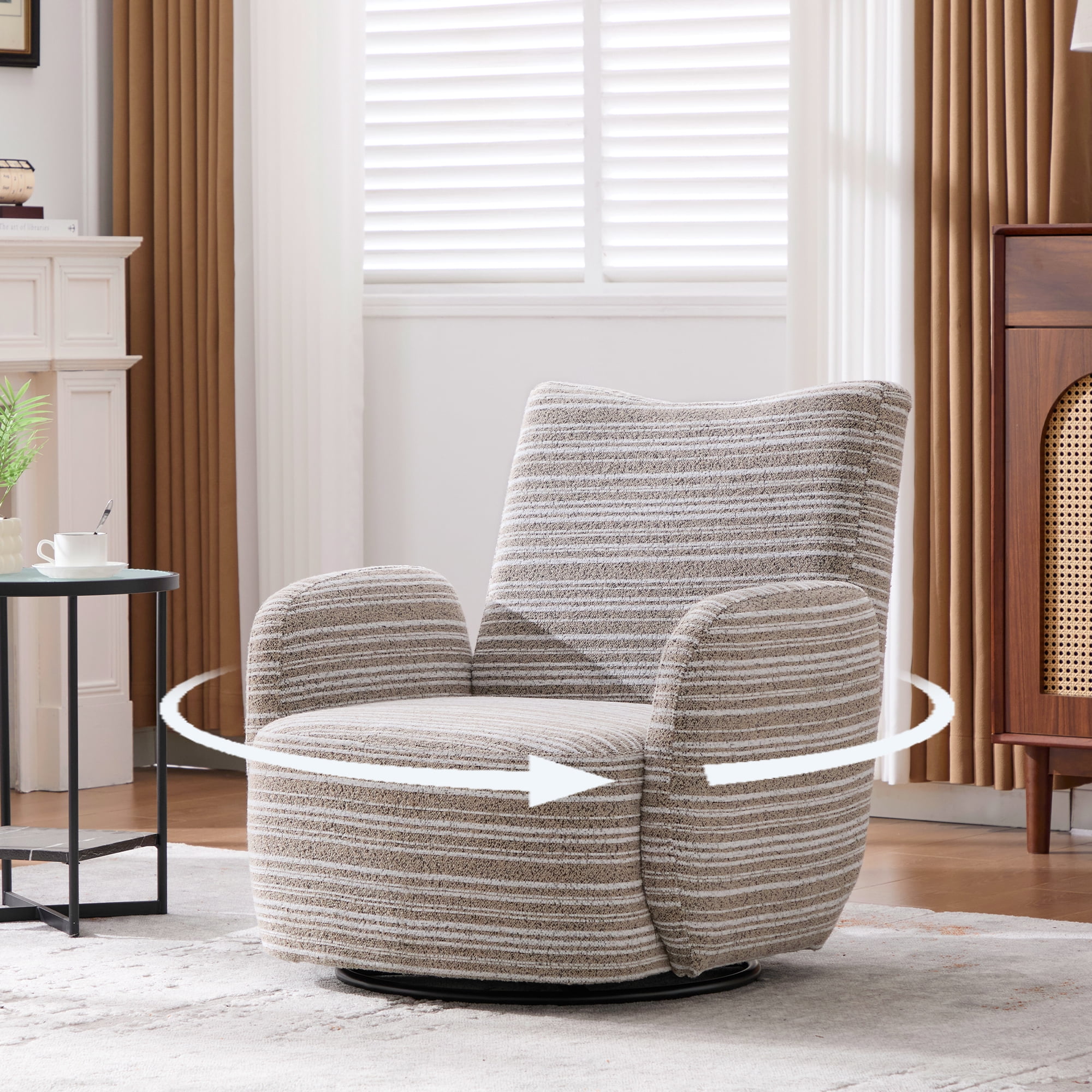 Aukfa 360 Degree Boucle Swivel Accent Chair for Living Room, 20.4" Deep, Support Up to 550lbs, Beige