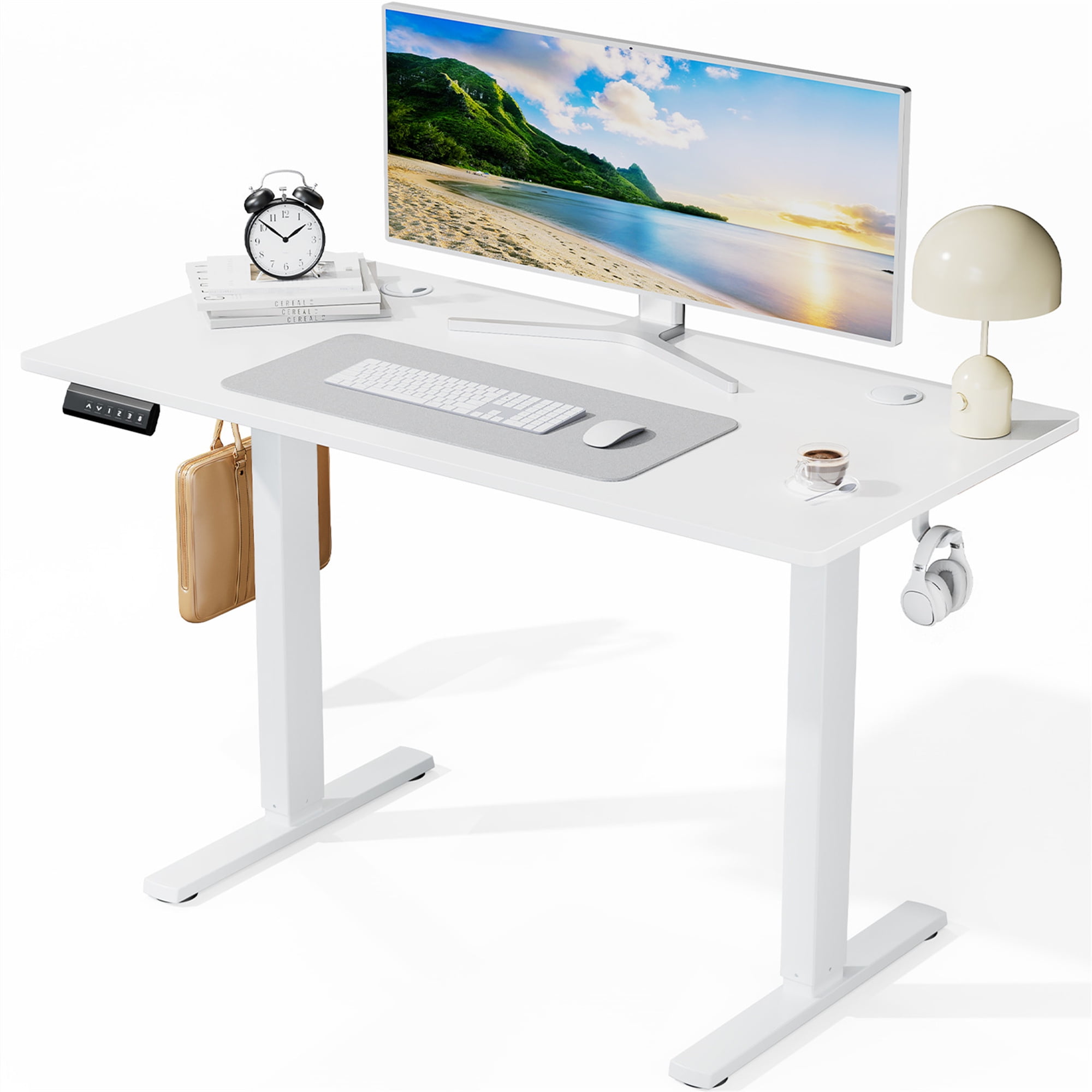 Aukfa 48" Electric Standing Desk, Adjustable Height Stand up Desk for Home Office, White