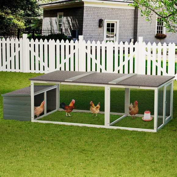 Aukfa 85" Large Wooden Chicken Coop Walk-in Chicken Run Cage w/ Nest Box&Weatherproof Roof for Outdoor, Backyard
