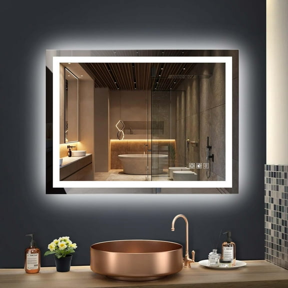 Aukfa 48x36 Inch Luxury LED Bathroom Mirror - Modern Vanity with Adjustable Lights, Anti-Fog Function, Dimmable Touch Control, Waterproof IP44, Energy-Saving, Wall-Mounted Design for Home& Hotel