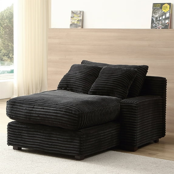 Aukfa 49" Chaise Lounge Oversized Corduroy Sofa Plush Chair Bed w/ 3 Pillows for Living Room, Black