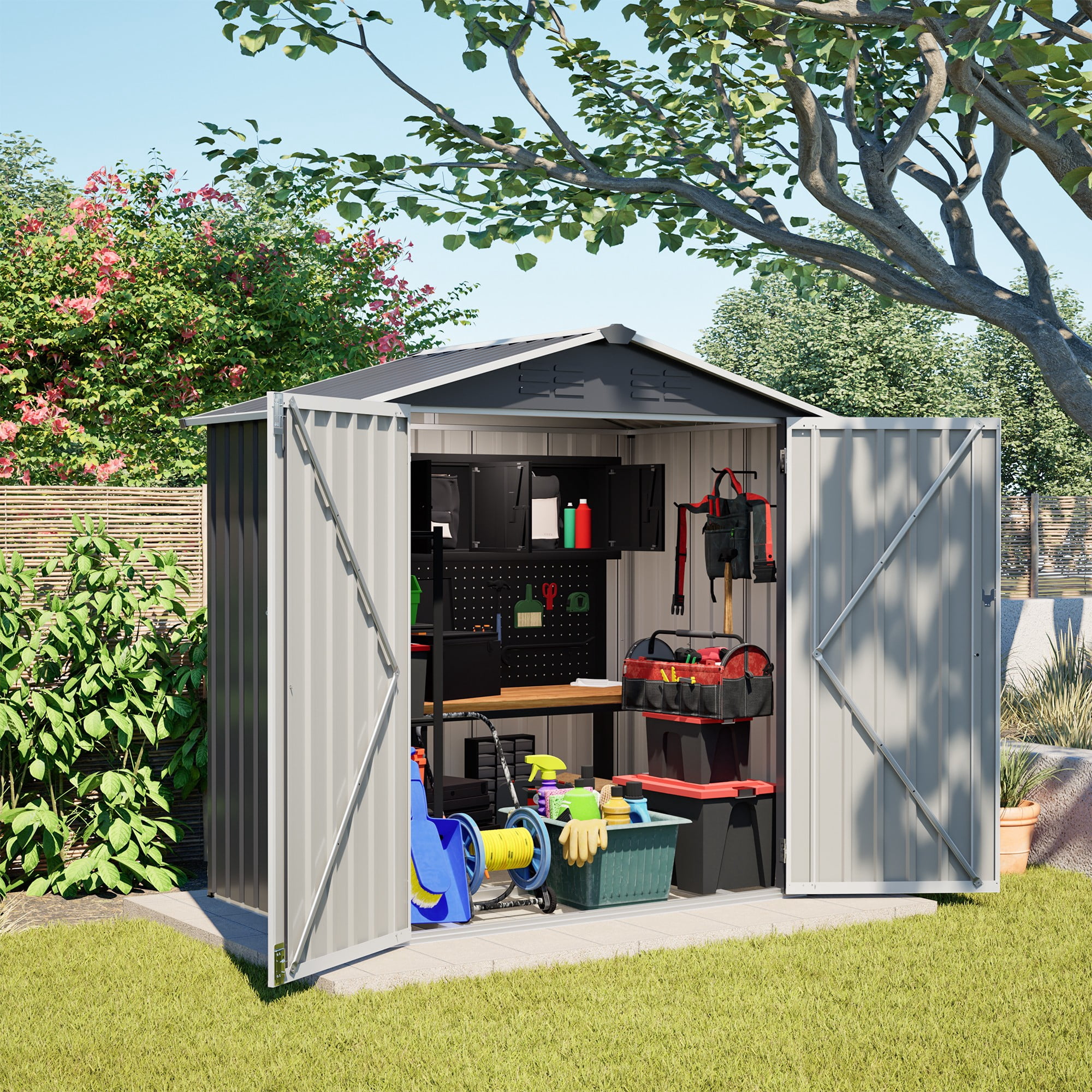 Aukfa 4x 6 FT Metal Outdoor Storage Shed, Weather-Resistant Garden