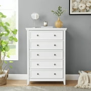 Aukfa 5 Drawer Tall Dresser Chest of Drawers Closet Organizers for Bedroom Living Room,White