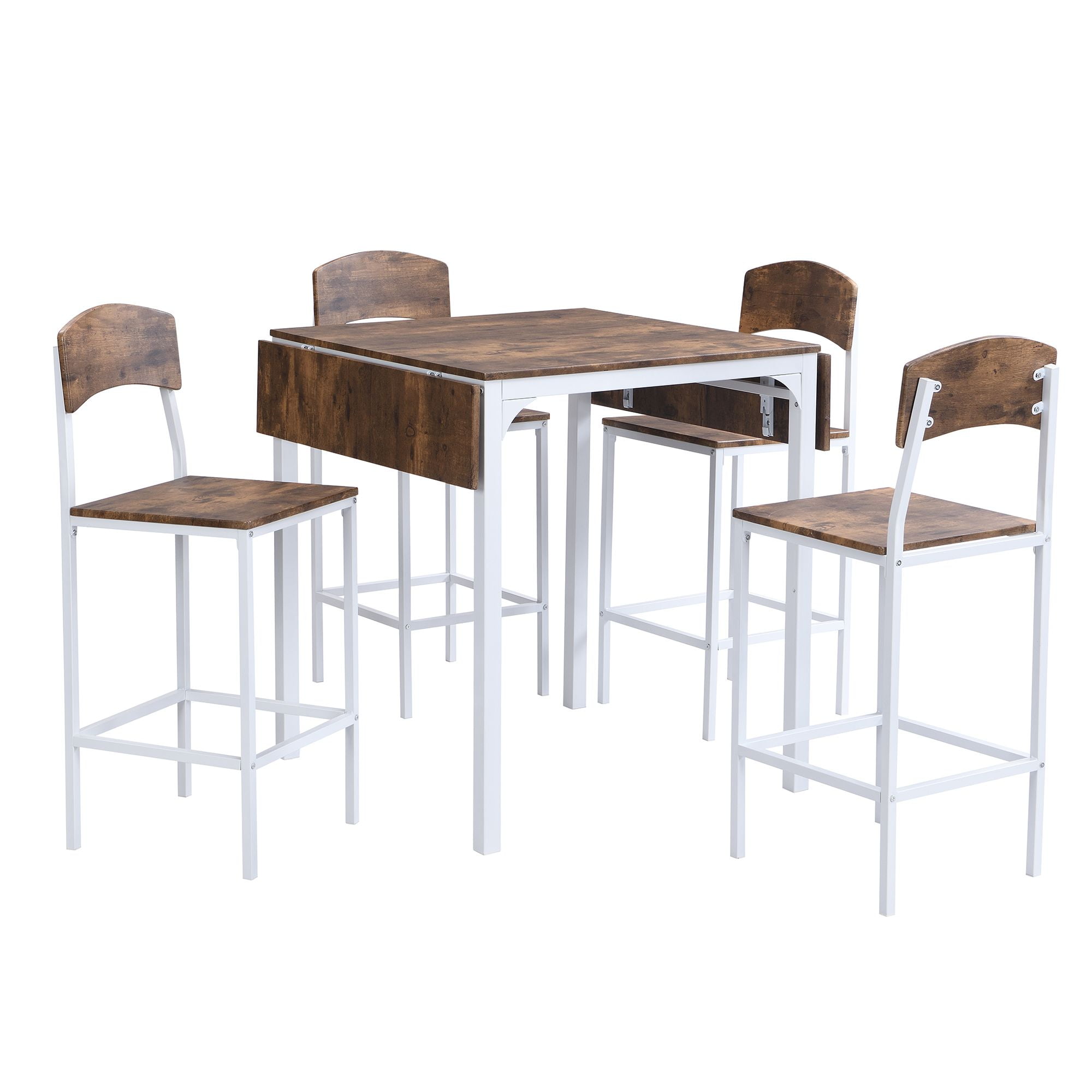 Aukfa 5-Piece Counter Height Dining Set - Dining Table Set with Dining Chairs for 4 - Rustic Brown+White