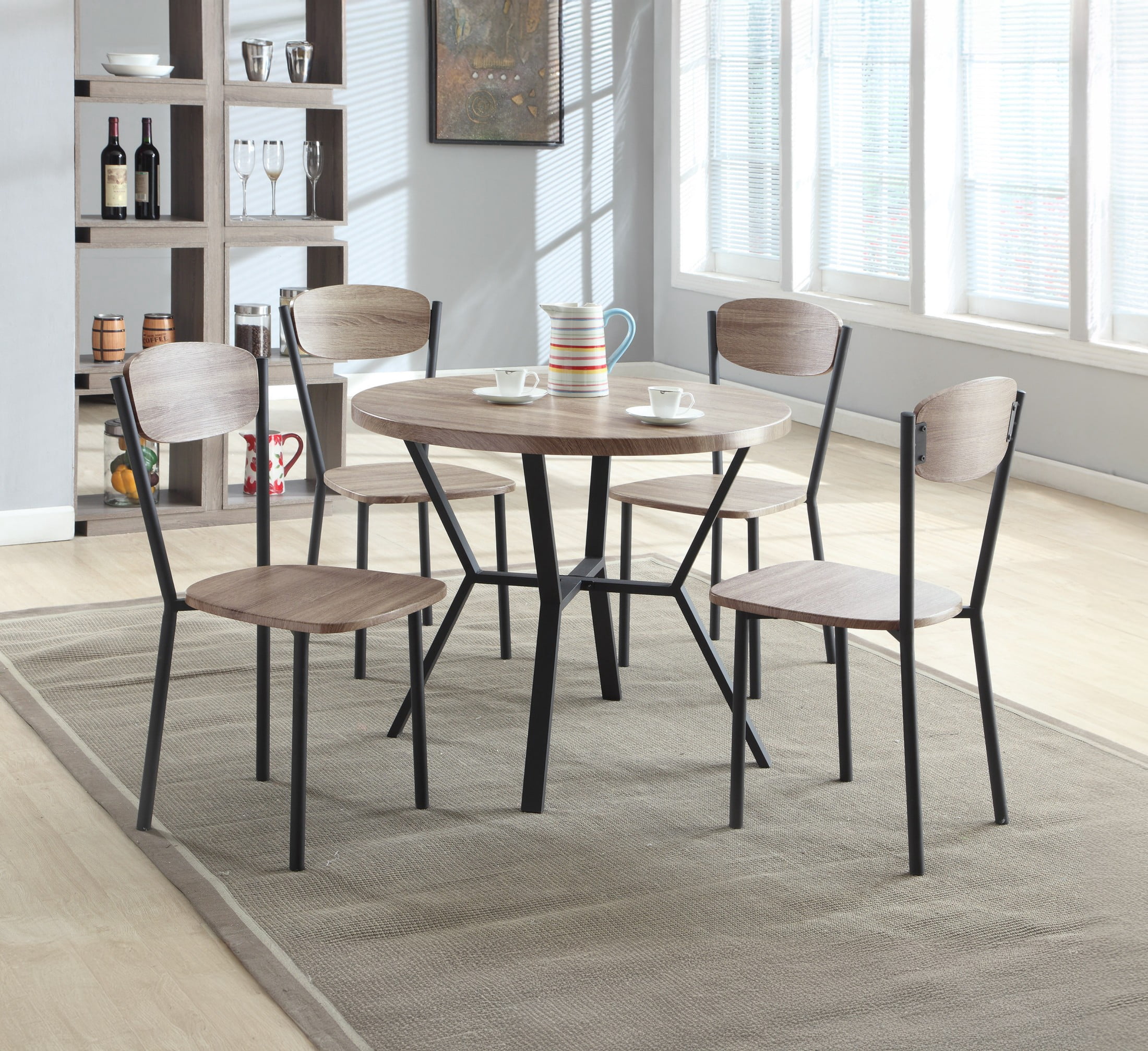 Aukfa 5-Piece Dining Set with 4 Chairs, Rustic Farmhouse Round Table & Wooden Chairs, Kitchen & Dining Room Furniture for Small Spaces
