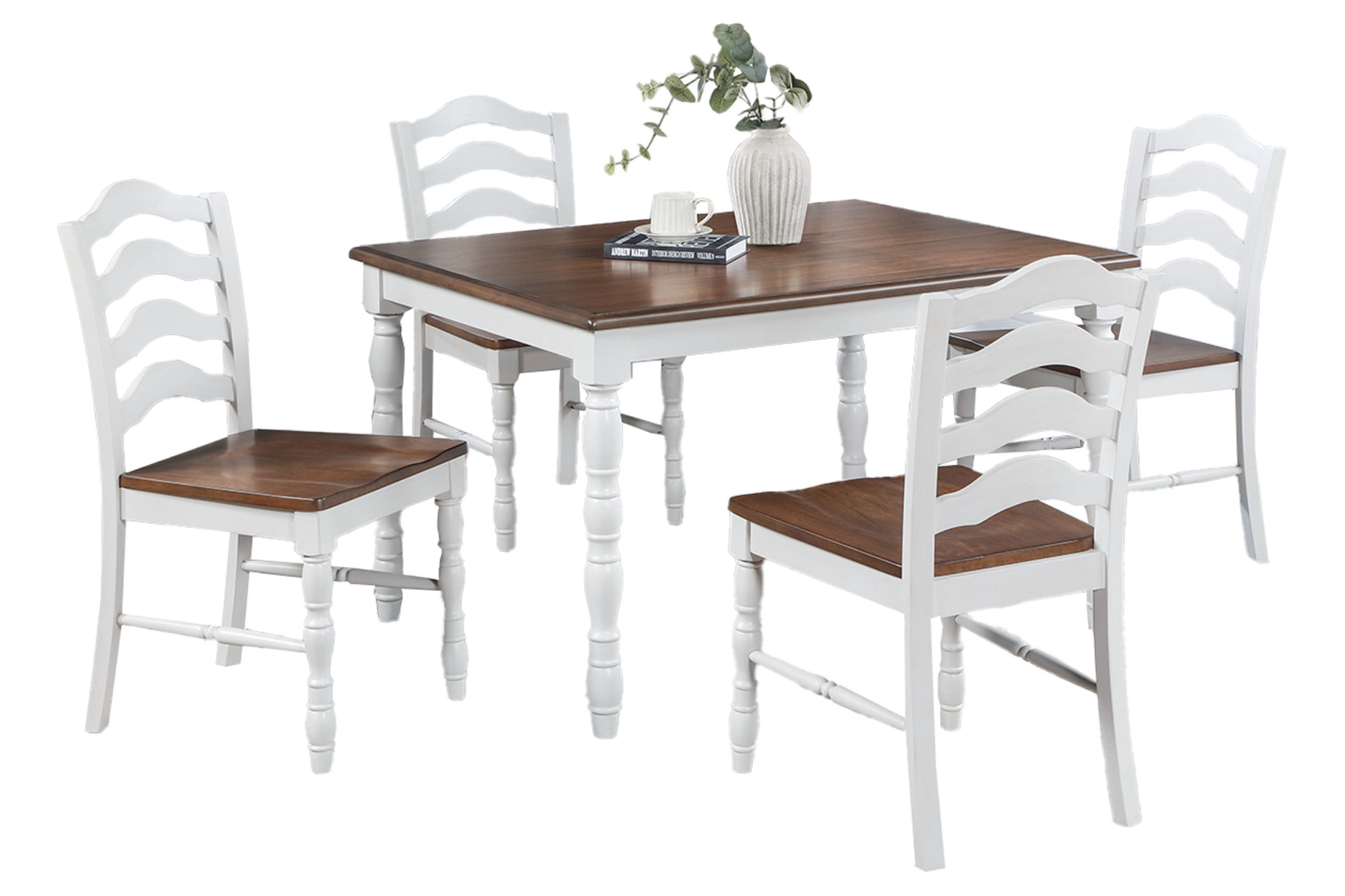 Aukfa 5-Piece Dining Table Set for 4, Modern Farmhouse Kitchen Table Set for Dining Room or Small Spaces, White/Brown