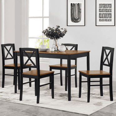 Aukfa 5-Pcs Dining Table Set, Rectangle Kitchen Dining Table with 4 Chair, Light Brown