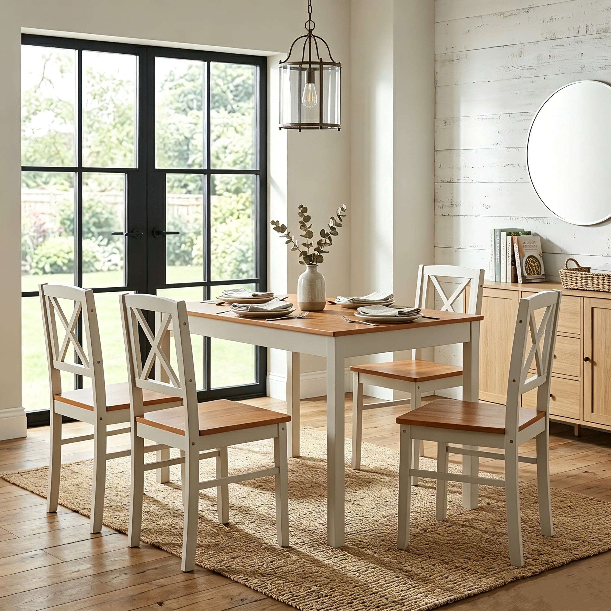 Aukfa 5-Piece Dining Table Set with 4 Chairs, Rubberwood Compact Kitchen Table, Space-Saving Apartment/Breakfast Nook Furniture,Gray
