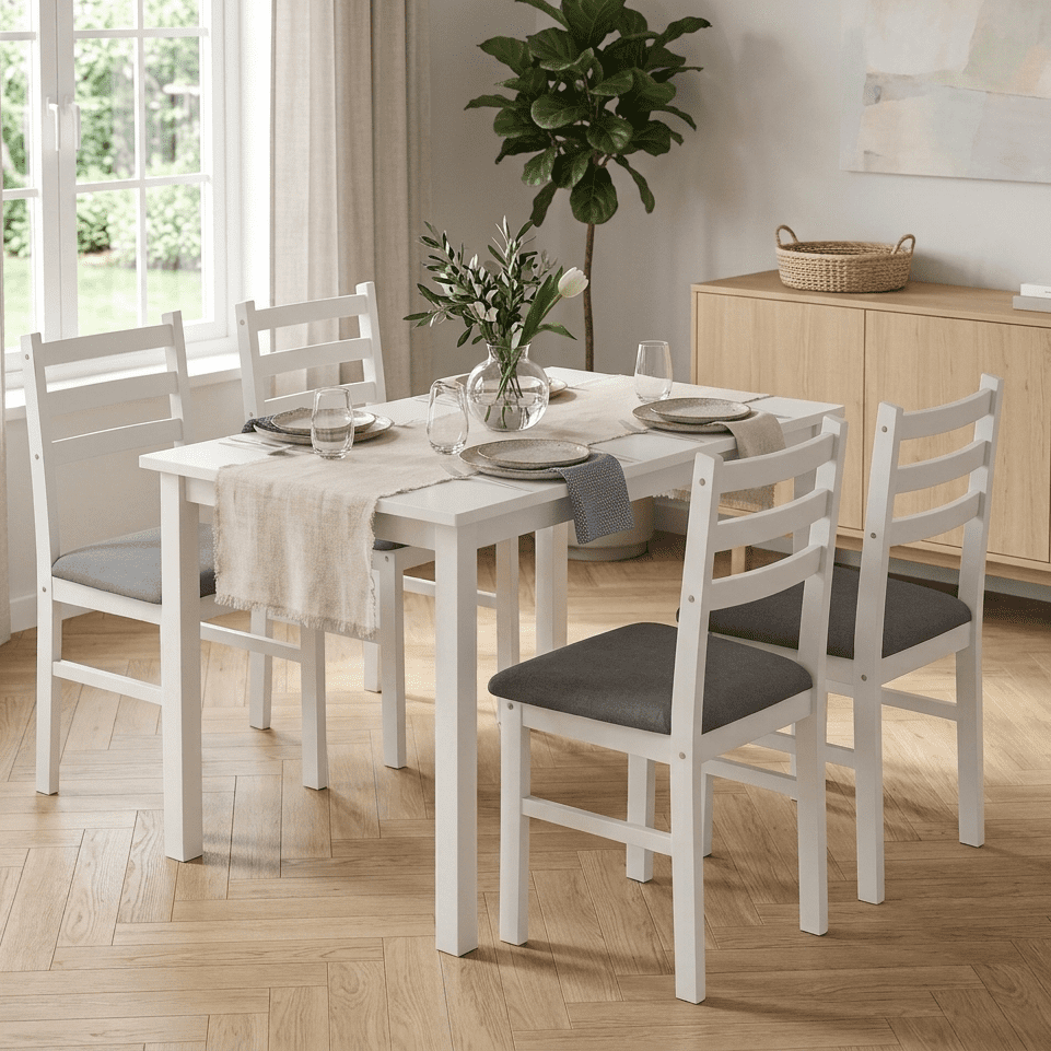 Aukfa 5-Piece Farmhouse Dining Table Set with 4 Chairs,Space-Saving Apartment/Breakfast Nook Furniture, White