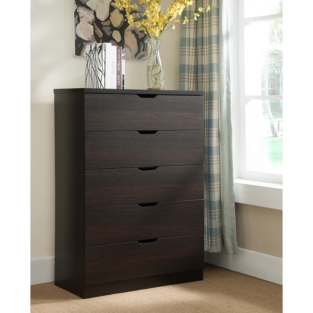 Aukfa 5 Tall Drawer Dresser Wide Chest of Drawers for Bedroom Entryway Living Room,Chocolate