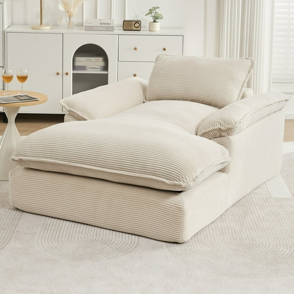 Aukfa 51.2" Oversized Chaise Lounge Chair Indoor, Corduroy Upholstered Sofa Couch with Pillow Armrests, Sleeper Sofa Chair for Living Room Bedroom Office, Corduroy