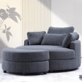 thumbnail image 1 of Aukfa 51" Oversized Accent Chair with Half-moon Storage Ottoman Set for Living Room, 5 Pillows, Linen, Gray, 1 of 9