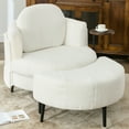 thumbnail image 1 of Aukfa 51" Chaise Lounge Barrel Chair with Half-moon Ottoman & Small Side Table, Teddy Fleece, Beige, 1 of 9