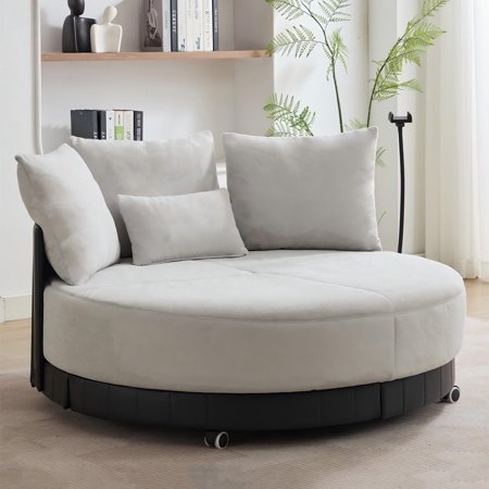 Aukfa 52 in Swivel Accent Chair, Oversized Barrel Chair Read Chair Lounge, 4 Pillows, Gray