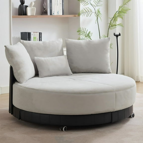 Aukfa 52 in Swivel Accent Chair, Oversized Barrel Chair Read Chair Lounge, 4 Pillows, Gray