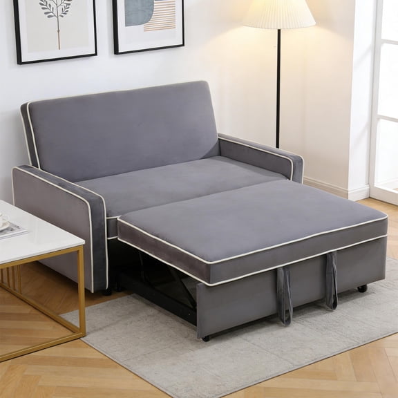 Aukfa 53" Chaise Futon Convertible Sofa Bed Loveseat Sleeper, Full Size, Flannel, Gray