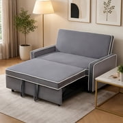 Aukfa 53 Chaise Futon Convertible Sofa Bed Loveseat Sleeper, Full Size, Flannel, Gray
