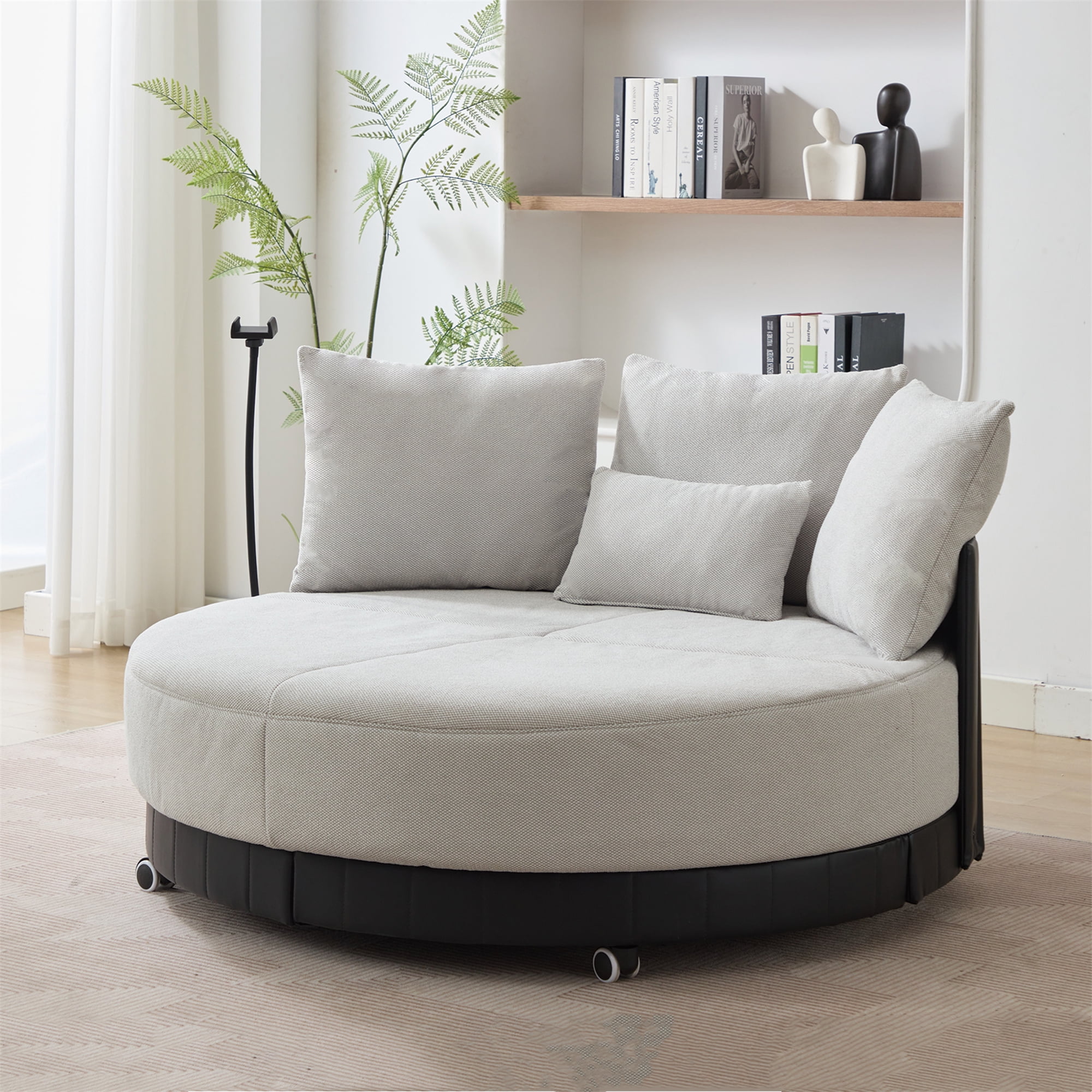 Aukfa 53 in Swivel Accent Chair, Oversized Barrel Chair Read Chair, Adjustable Phone Stand, Gray