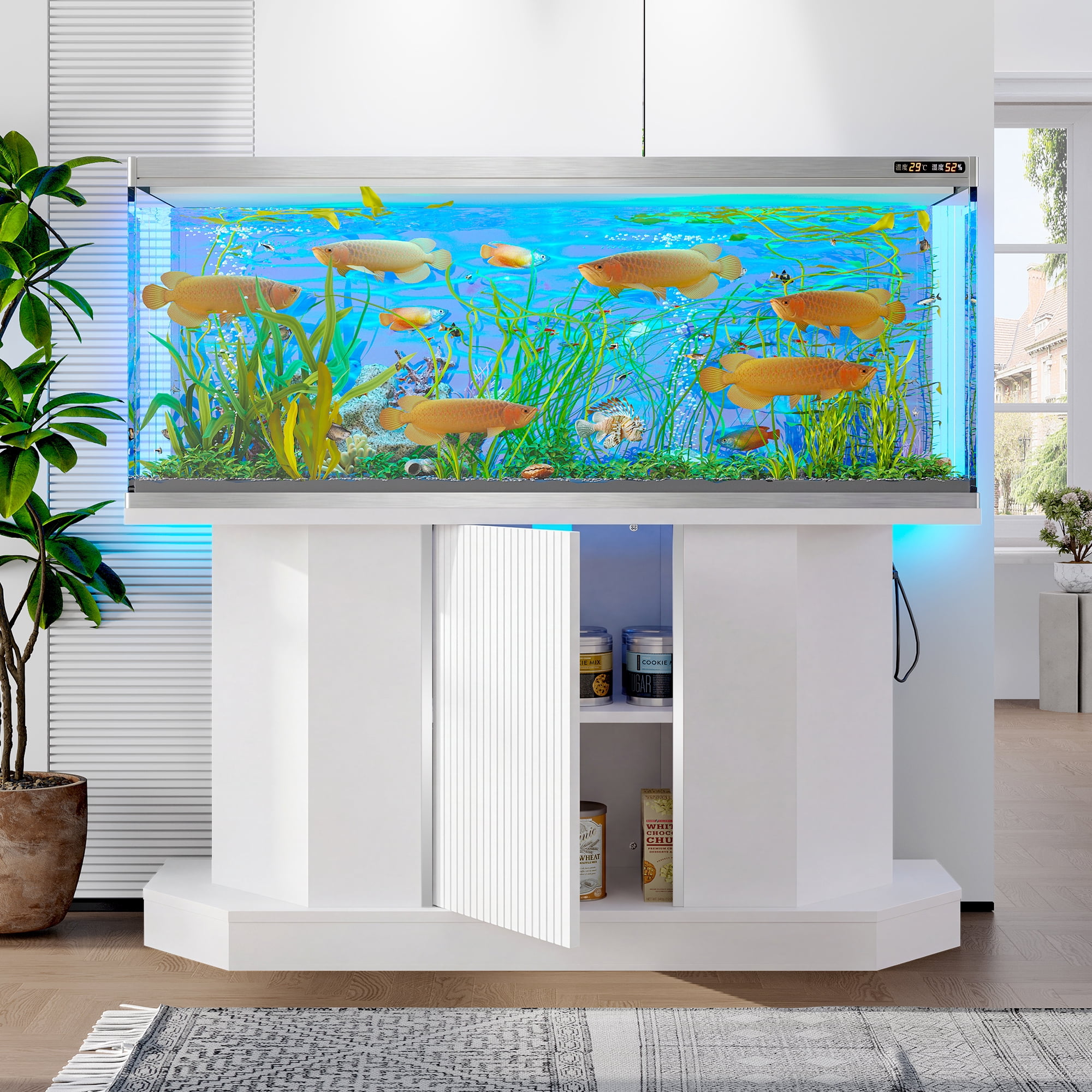 Aukfa 55-75 Gallon Fish Tank Stand with Storage & Charging Station, Heavy Duty Aquarium Stand for Turtle/Reptile, 880LBS Capacity,White
