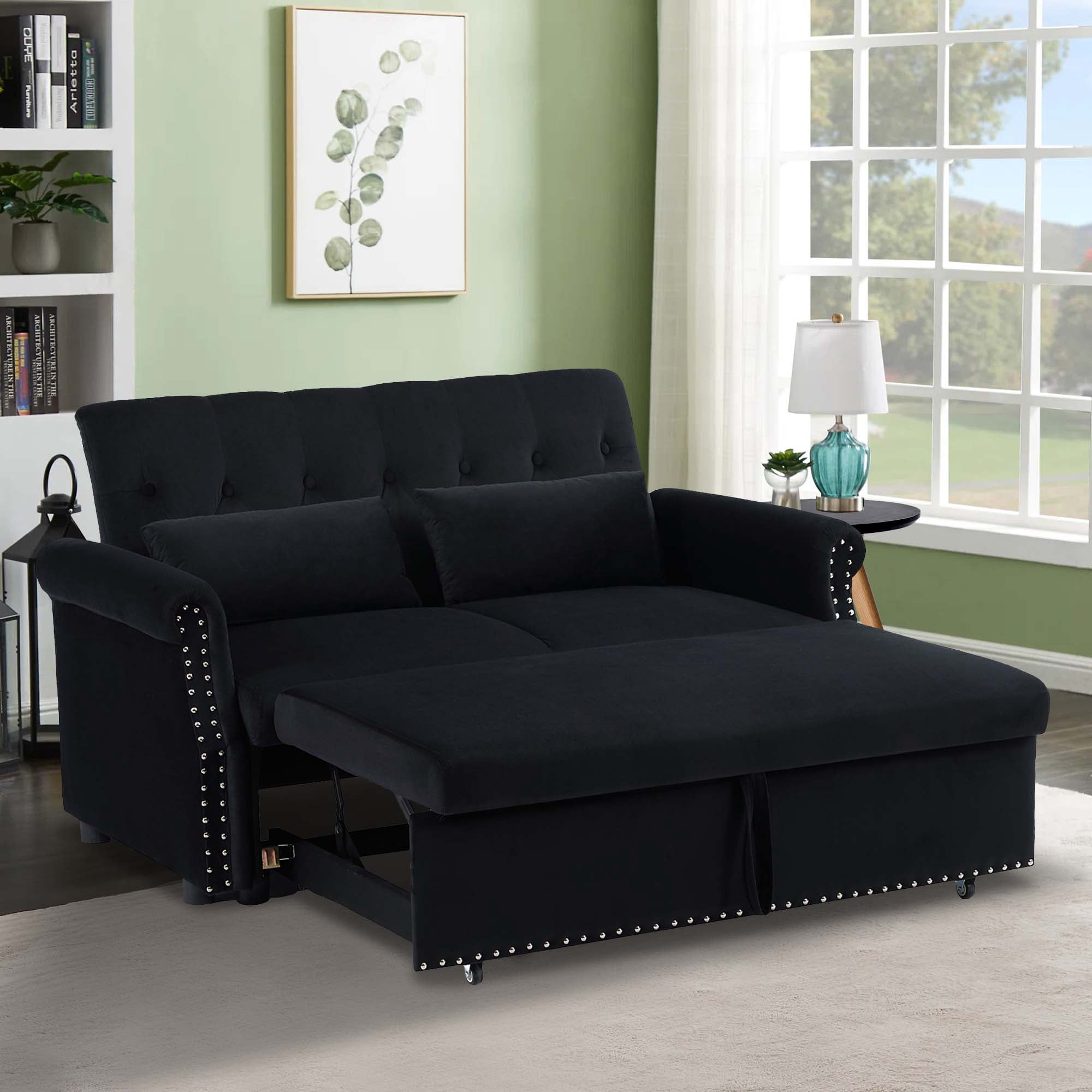 Aukfa 55" Convertible Sleeper Sofa Bed with Pull Out Couch, Velvet ...