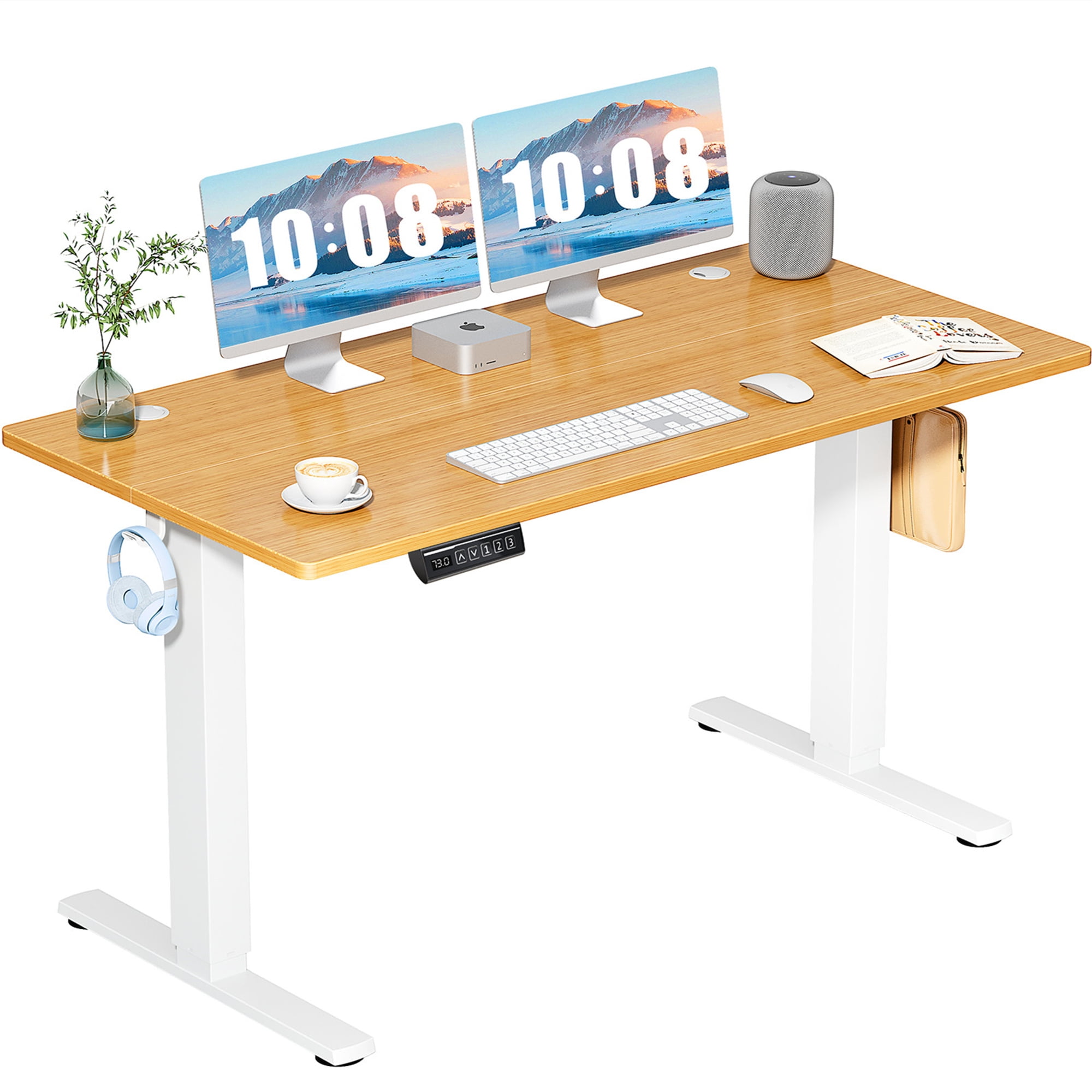 Aukfa 55" Electric Standing Desk, Adjustable Height Stand up Desk for Home Office, Bamboo