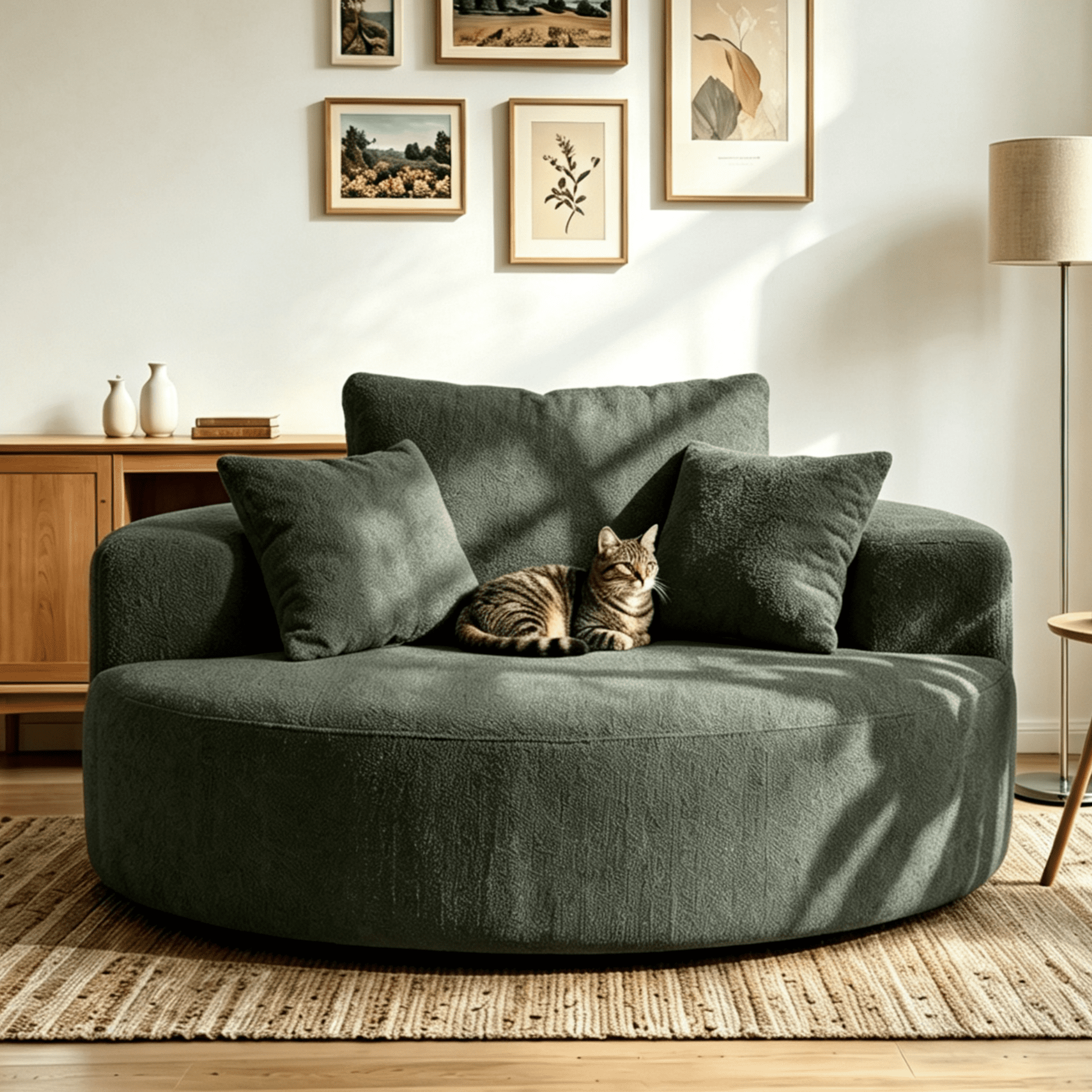 Aukfa 55" Oversized Round Chaise Lounge Chair, Chenille Lounge Sofa with 3 Pillows & Wide Armrests,Green