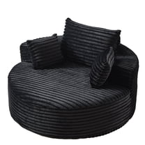 Aukfa 55" Oversized Round Chaise Lounge Chair Indoor, Corduroy Upholstered Sleeper Chair with Deep Seat & Pillows, Black