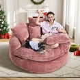 thumbnail image 1 of Aukfa 55" Oversized Round Chaise Lounge Chair, Fluffy Deep Seat Cloud Floor Sofa, Modern No Assembly Couch, Pink, 1 of 8