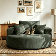 Aukfa 55" Oversized Round Chaise Lounge Swivel Chair, Chenille Lounge Sofa with 3 Pillows & Wide Armrests,Green