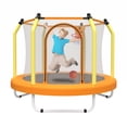 thumbnail image 1 of Aukfa 55" Trampoline for Kids, Indoor & Outdoor Toddler Rebounder with Safety Enclosure Net and Basketball Hoop for Boys & Girls, Yello, 1 of 8