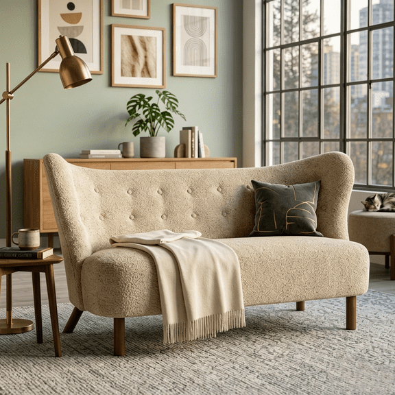 Aukfa 57.87" Armless Chenille Loveseat Chair, Upholstered Settee Bench with Backrest for Dining Room, Living Room & Bedroom,Camel