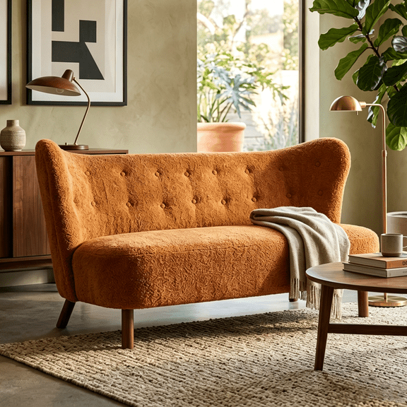 Aukfa 57.87" Armless Chenille Loveseat Chair, Upholstered Settee Bench with Backrest for Dining Room, Living Room & Bedroom,Caramel