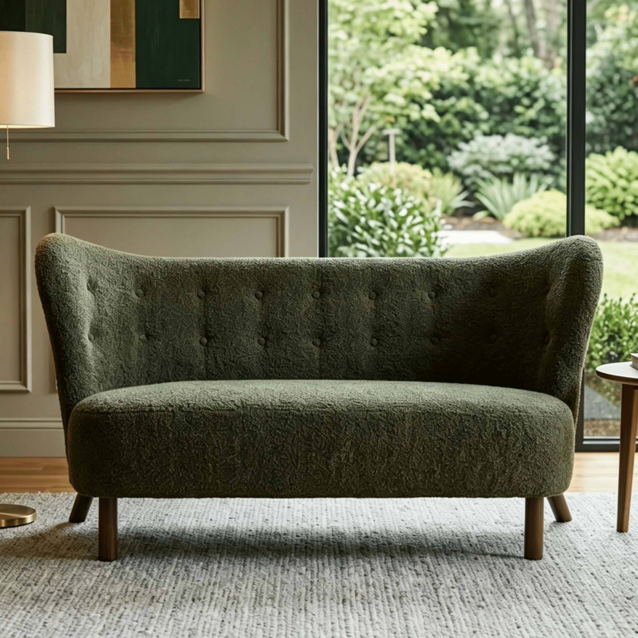 Aukfa 57.87" Armless Chenille Loveseat Chair, Upholstered Settee Bench with Backrest for Dining Room, Living Room & Bedroom,Sage Green