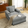 thumbnail image 1 of Aukfa 58" Chaise Lounge Oversized Sofa Chair with 2 Cup Holders&USB Ports, Chenille, Gray, 1 of 9