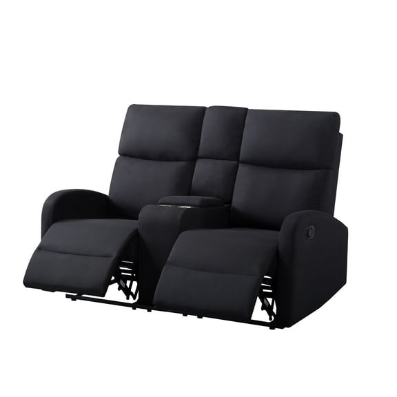 Aukfa 59.4" Recliner Loveseat, Manual Recling Sofa with Storage Console and Cup Holder for Living Room, Black