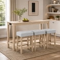 thumbnail image 1 of Aukfa 59" Bar Table Set with Charging Station, 4-Piece Counter Height Kitchen Island Set,3 Upholstered Stools,Light Oak, 1 of 8