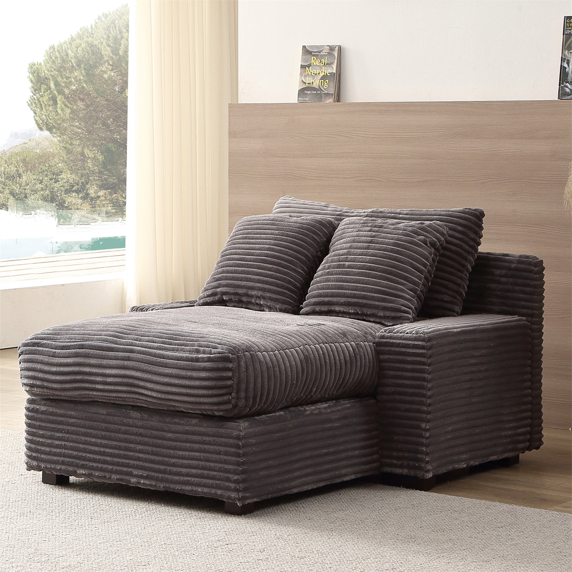 Aukfa 55 Inch Chaise Lounge Indoor, Oversized Corduroy Cloud Sofas Couches for Living Room, Gray