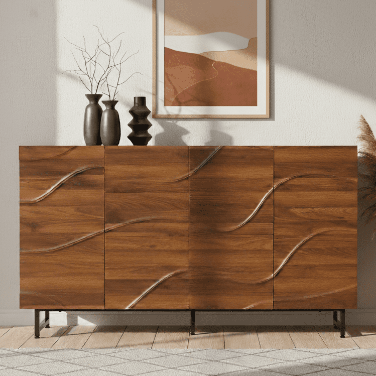 Aukfa 59" Wave Relief Sideboard Cabinet,Modern Storage Buffet Cabinet for Dining Room, Living Room, Entryway,Walnut
