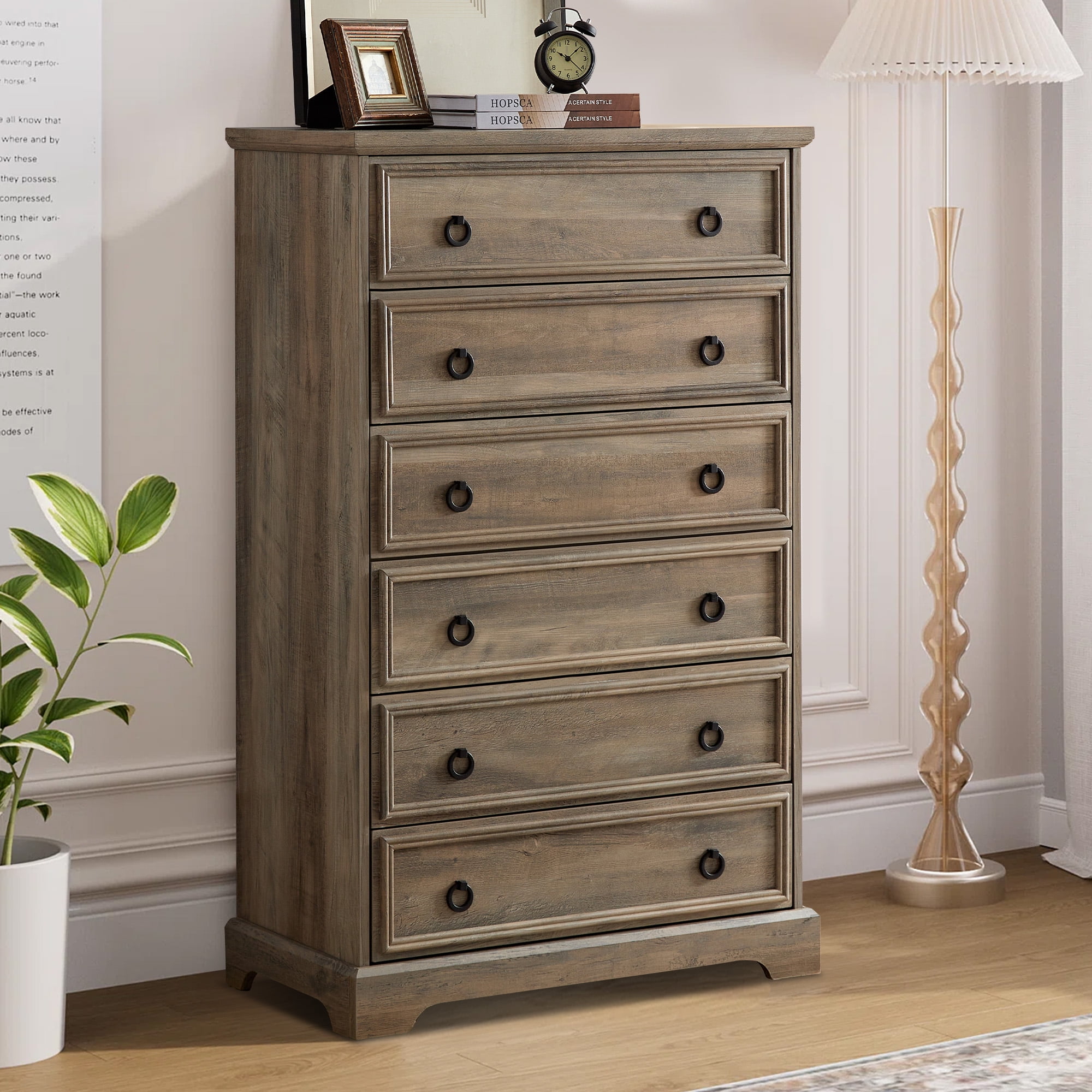 Aukfa 6-Drawer Dresser Chest Tall Drawers Wood Cabinet for Bedroom