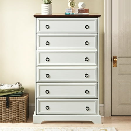 Aukfa 6-Drawer Dresser Chest Tall Drawers Wood Cabinet for Bedroom, White