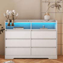 Aukfa 6 Drawer Dresser Storage Cabinet with LED for Bedroom Living Room,White
