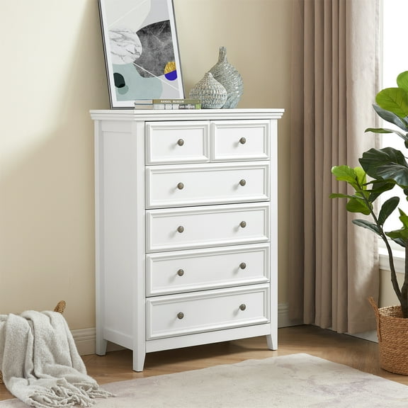 Aukfa 6 Drawer Tall Dresser Chest of Drawers Storage Cabinet for Bedroom Living Room,White