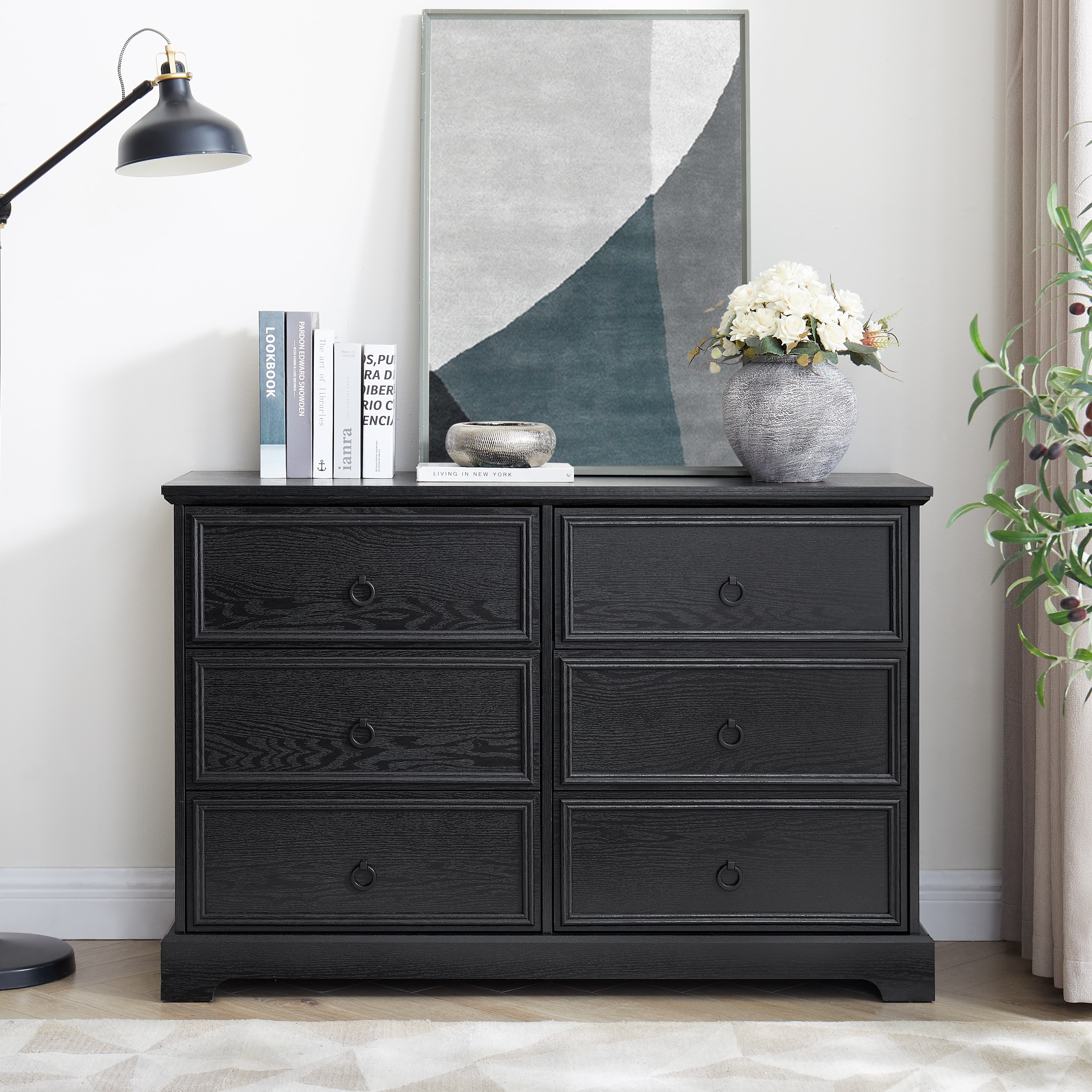 Aukfa 6 Drawers Dresser,Chest of Drawers Storage Cabinet for Bedroom Living Room,Black