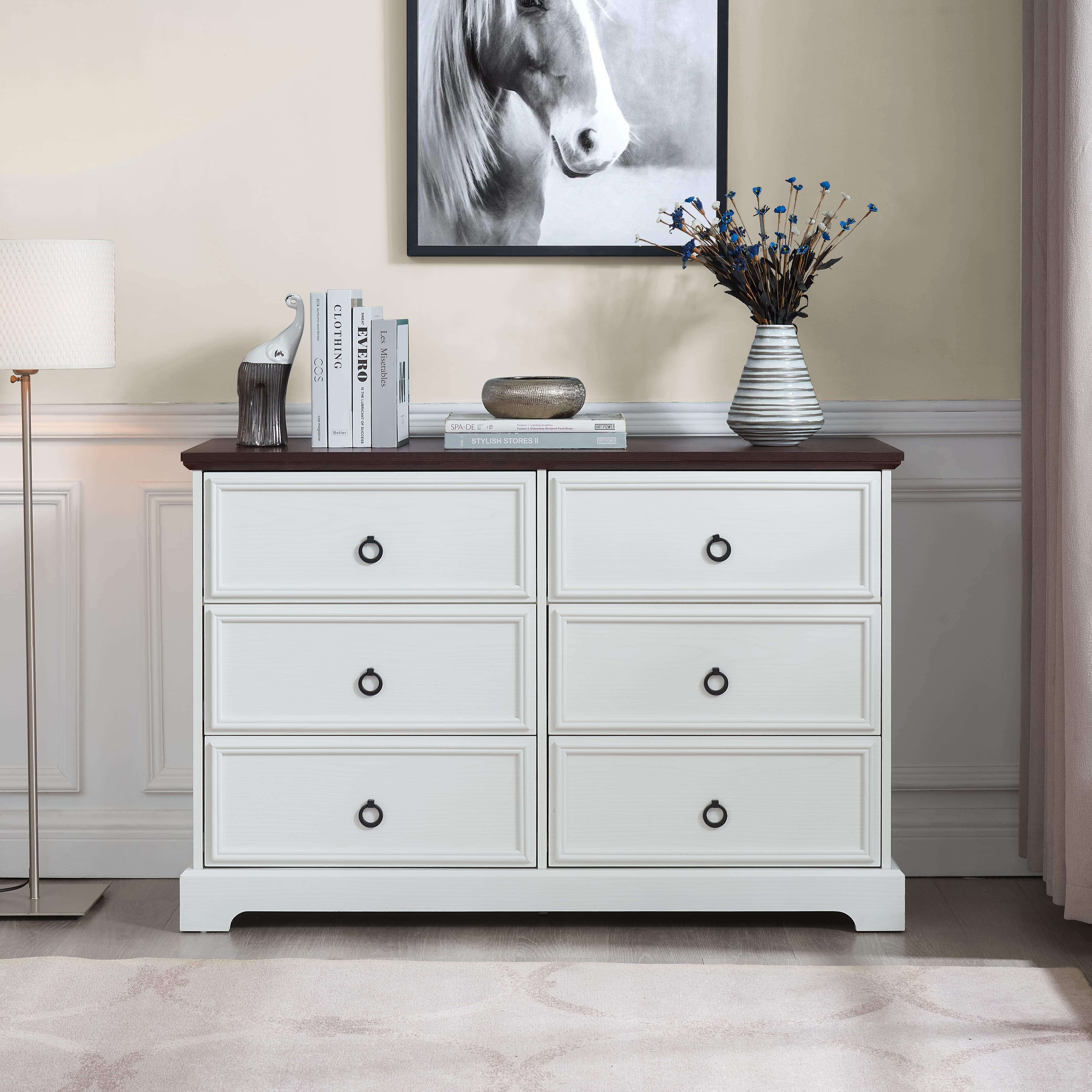 Aukfa 6 Drawers Dresser,Chest of Drawers Storage Cabinet for Bedroom Living Room,White